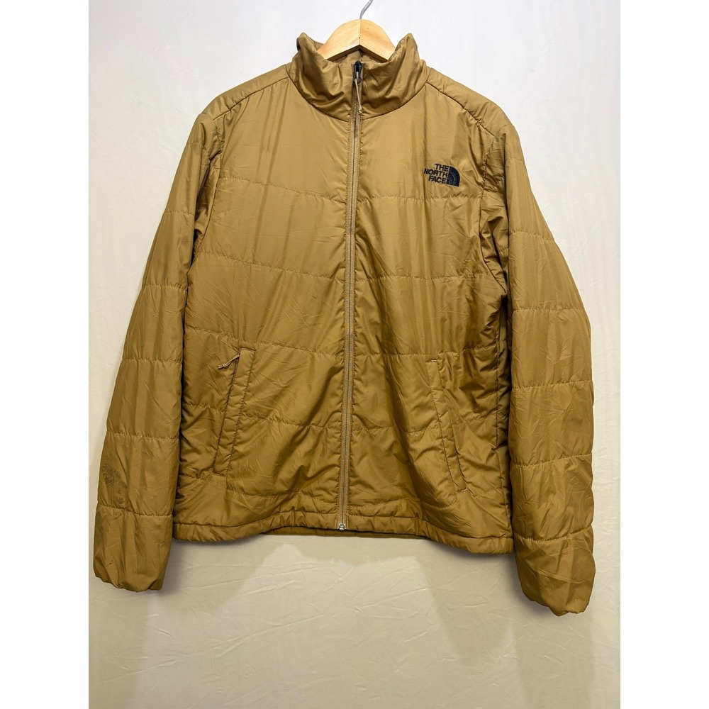 The North Face Full Zip Quilted Puffer Jacket Mens Tan Pockets Comfort Outdoor M